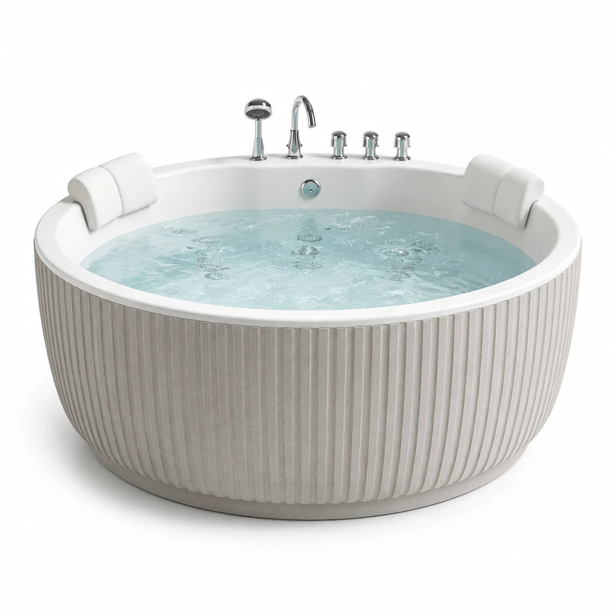Baignoire balnéo ronde en acrylique blanc et gris avec jets hydromassants – Ø 180 x H 75 cm