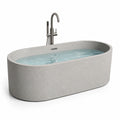 Baignoire îlot ovale en résine minérale gris clair effet pierre, 170 x 80 x 58 cm
