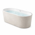 Baignoire îlot ovale en résine minérale beige et blanche, 170 x 80 x 58 cm, finition effet marbre