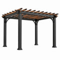 Pergola en acier noir et bois brun avec toiture ajourée, 366 x 305 x 250 cm