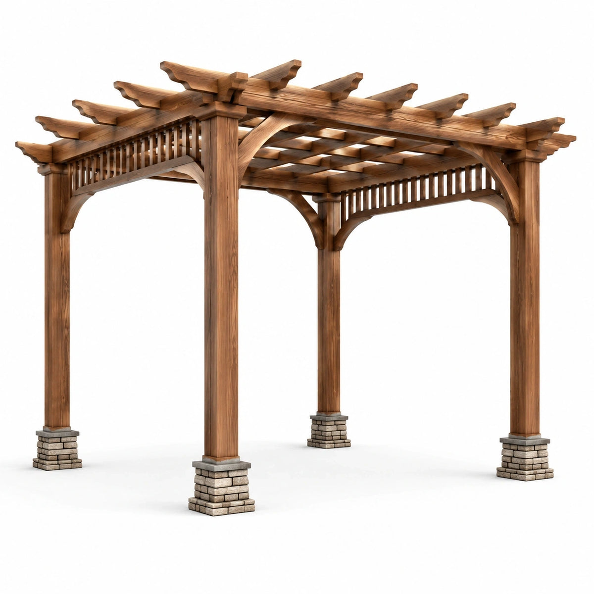 Pergola de jardin en bois brun et gris avec toit ajouré, 305 x 305 x 250 cm