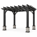 Pergola de jardin en bois noir et gris clair avec toit ajouré, 430 x 360 x 300 cm