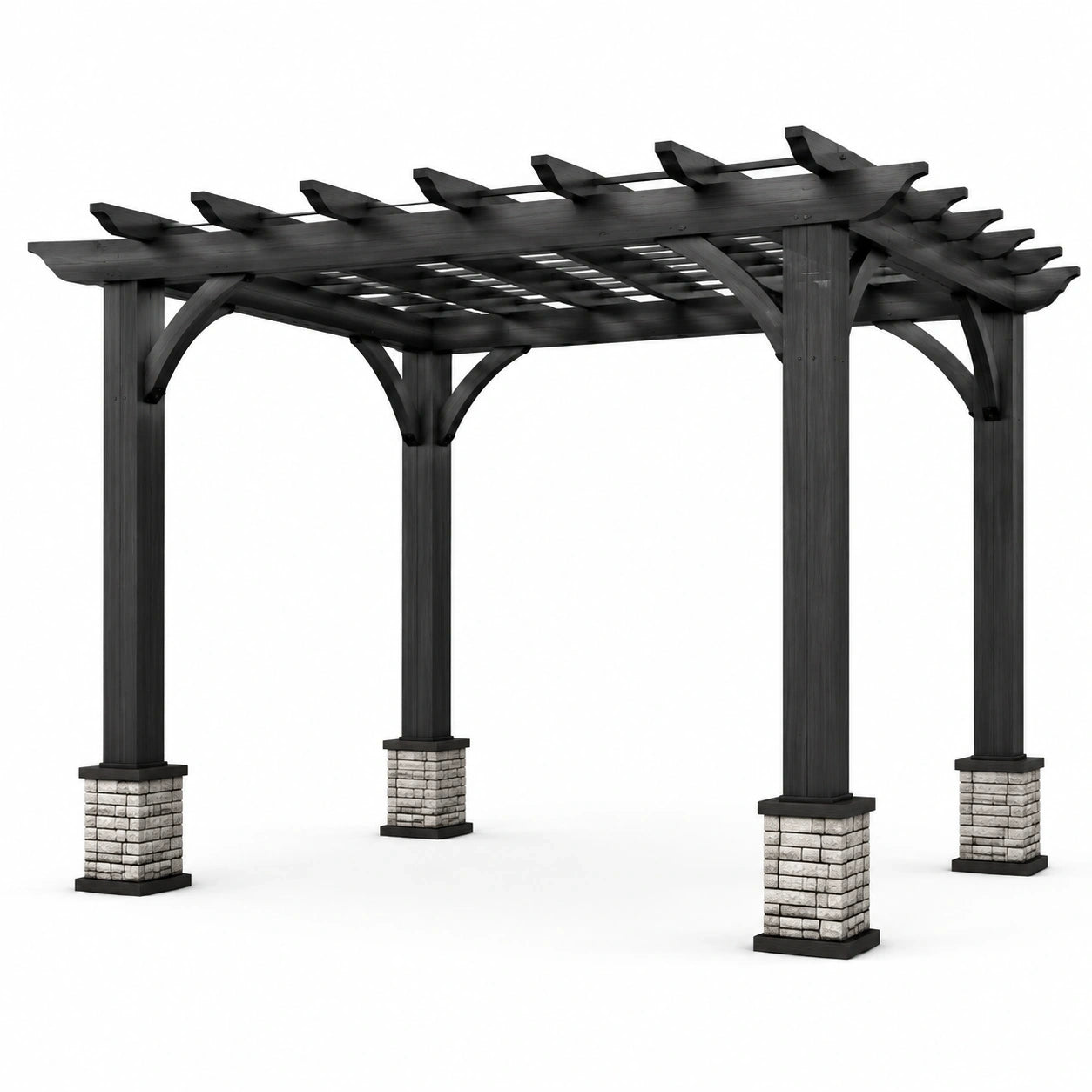 Pergola de jardin en bois noir et gris clair avec toit ajouré, 430 x 360 x 300 cm