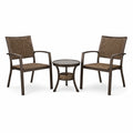 Salon de jardin 3 pièces brun foncé et brun naturel avec 2 fauteuils 58 x 62 x 91 cm et table ronde Ø 50 x 55 cm