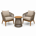 Ensemble 3 pièces avec 2 fauteuils 75 x 78 x 82 cm et table ronde Ø 60 x 55 cm, taupe, beige et marron