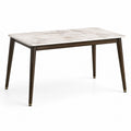 Table à manger rectangulaire effet marbre blanc et bois brun foncé, 120 x 80 x 75 cm