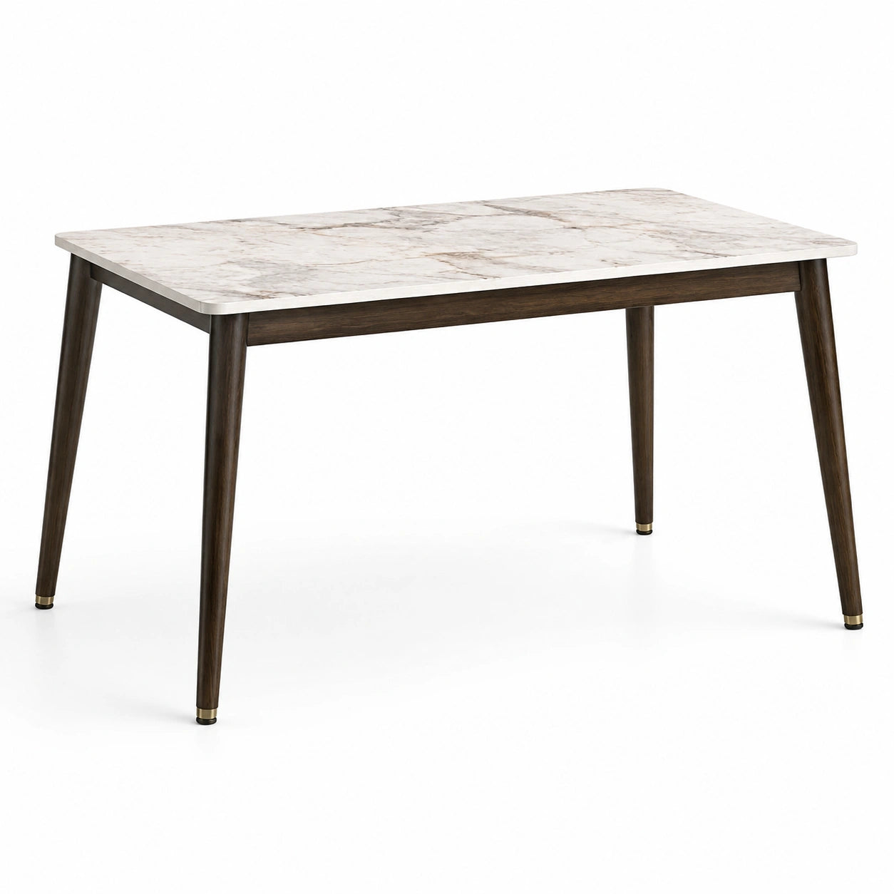 Table à manger rectangulaire effet marbre blanc et bois brun foncé, 120 x 80 x 75 cm