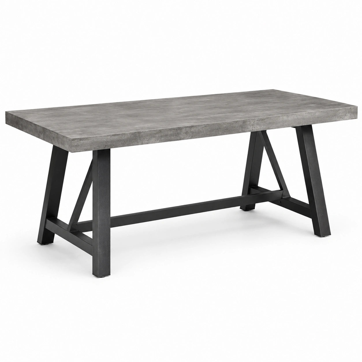 Table à manger rectangulaire 160 x 80 x 75 cm, plateau gris effet béton et pieds en acier noir, style industriel