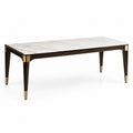 Table à manger rectangulaire contemporaine 180 x 90 x 76 cm, effet marbre blanc, bois brun et finitions dorées