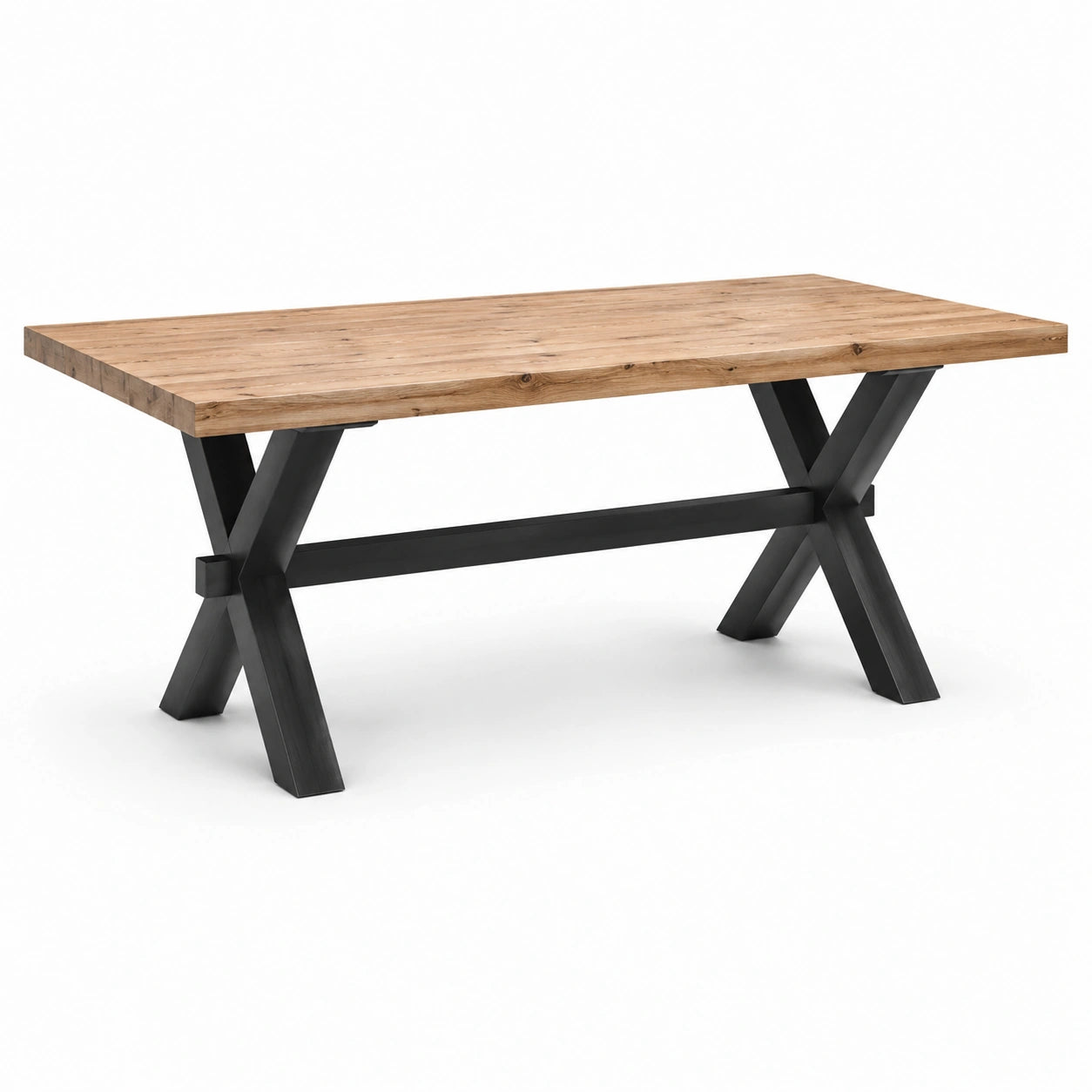 Table à manger 180 x 90 x 76 cm en bois marron naturel et métal noir