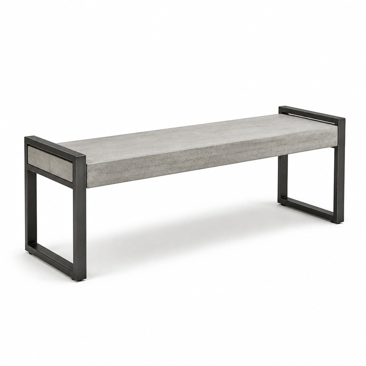 Banc industriel 120 x 35 x 45 cm, assise effet béton gris et structure en métal noir