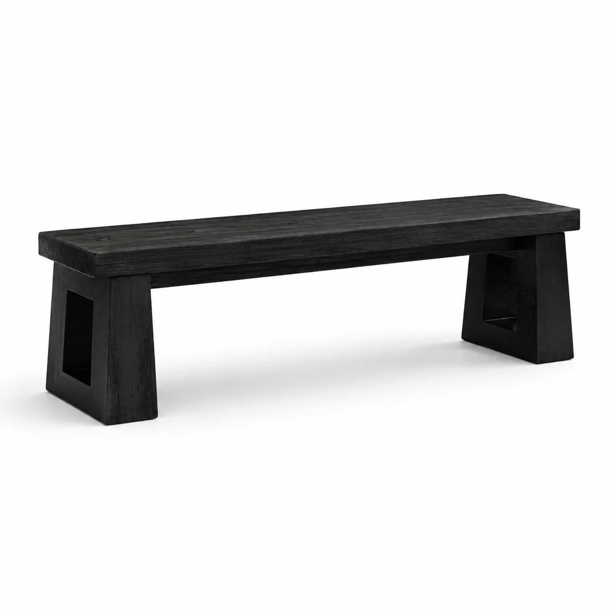 Banc d'intérieur en bois massif noir, style rustique, 160 x 40 x 45 cm