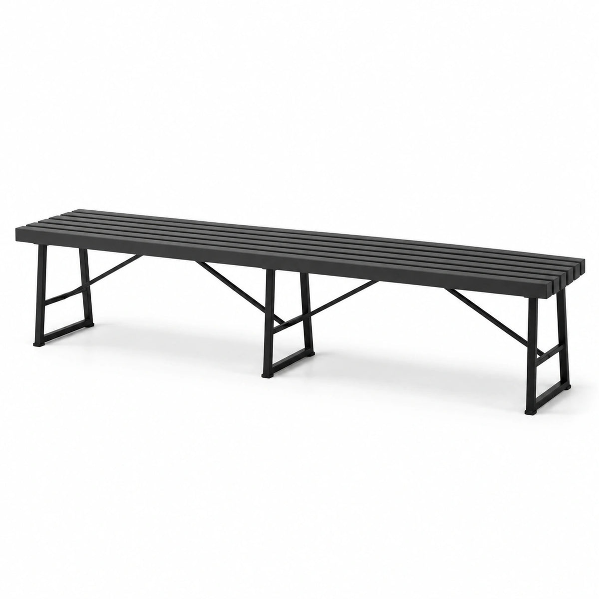 Banc en métal noir à assise ajourée, style industriel, 180 x 35 x 45 cm