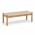 Banc en bois naturel avec assise en corde tressée beige, 120 x 40 x 45 cm, style contemporain