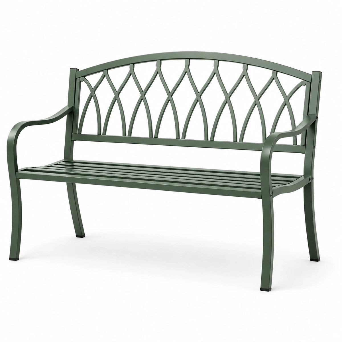 Banc de jardin 2 places en métal vert foncé avec accoudoirs, 127 x 60 x 87 cm