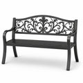 Banc de jardin 2 places en métal noir avec dossier floral, 127 x 60 x 87 cm