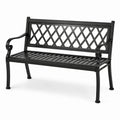 Banc de jardin en métal noir 127 x 60 x 87 cm avec dossier en treillis et accoudoirs