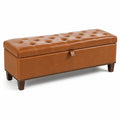 Banc coffre capitonné en similicuir cognac avec pieds marron foncé, 120 x 45 x 48 cm
