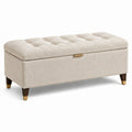 Banc coffre de rangement beige en tissu bouclé, assise capitonnée, 120 x 45 x 48 cm