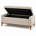 Banquette avec coffre de rangement, 120 x 45 x 65 cm, tissu beige et bois marron