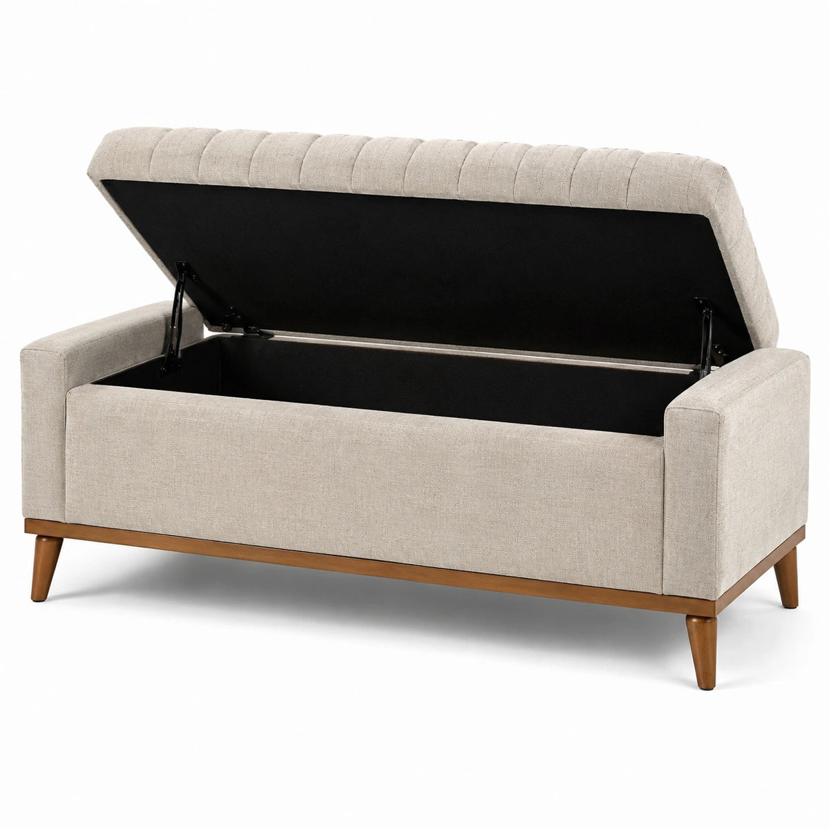 Banquette avec coffre de rangement, 120 x 45 x 65 cm, tissu beige et bois marron