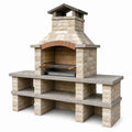 Barbecue de jardin en pierre reconstituée et acier, beige, gris, terre cuite et noir, 240 x 80 x 250 cm