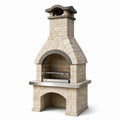 Barbecue de jardin avec cheminée en béton beige et acier gris argenté, 110 x 65 x 220 cm, style rustique