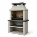 Barbecue fixe d'extérieur gris clair, gris anthracite, marron et noir 110 x 65 x 210 cm avec cheminée et tournebroche