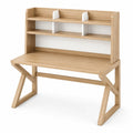 Bureau moderne avec étagère et compartiments ouverts, bois clair et blanc, 120 x 60 x 140 cm