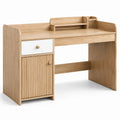 Bureau en bois d'ingénierie avec tiroir, placard et tablette, 120 x 60 x 100 cm, chêne clair et blanc