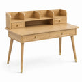 Bureau rétro avec 4 tiroirs et 4 niches, 120 x 60 x 110 cm, chêne clair et doré