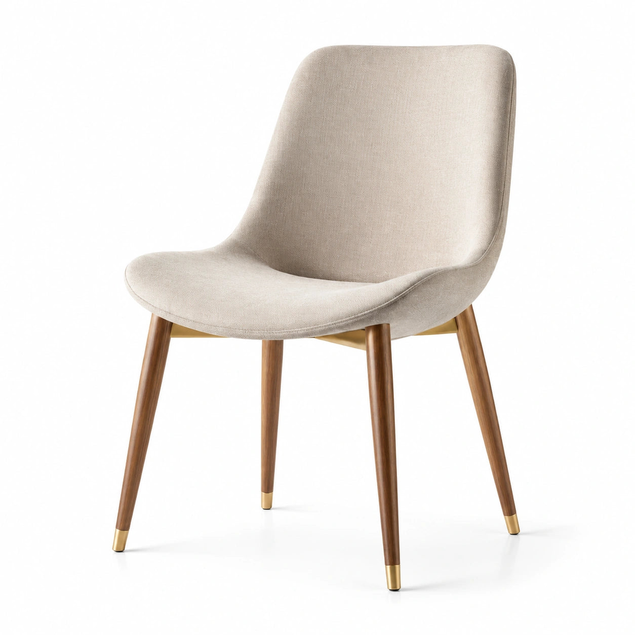Chaise rembourrée en tissu beige 55 x 60 x 84 cm avec pieds en bois brun et embouts dorés