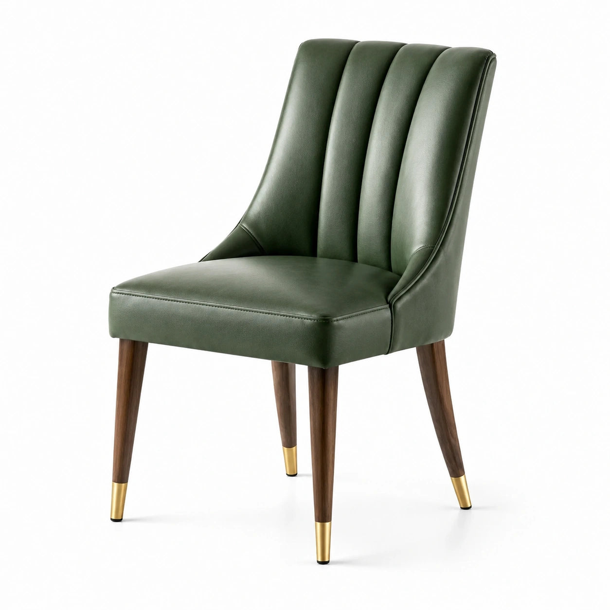 Chaise contemporaine en similicuir vert foncé, marron et doré, 55 x 62 x 88 cm, dossier haut rembourré
