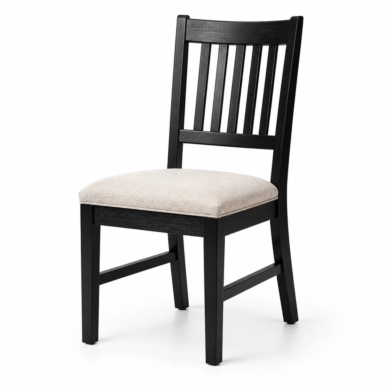 Chaise en bois noir avec assise rembourrée en tissu beige, 45 x 52 x 94 cm