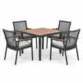 Ensemble de jardin 5 pièces noir, gris et marron avec table 90 x 90 x 75 cm et 4 fauteuils 59 x 61 x 87 cm