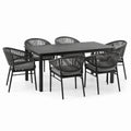 Ensemble extérieur 7 pièces noir et gris avec table 180 x 90 x 75 cm et 6 fauteuils 58 x 60 x 78 cm