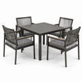 Salon de jardin 5 pièces gris anthracite avec table 100 x 100 x 75 cm et 4 fauteuils 62 x 61 x 87 cm