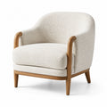 Fauteuil contemporain en tissu bouclé blanc cassé et bois naturel avec accoudoirs, 78 x 82 x 82 cm