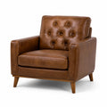 Fauteuil 1 place capitonné en similicuir marron vintage, 90 x 85 x 88 cm
